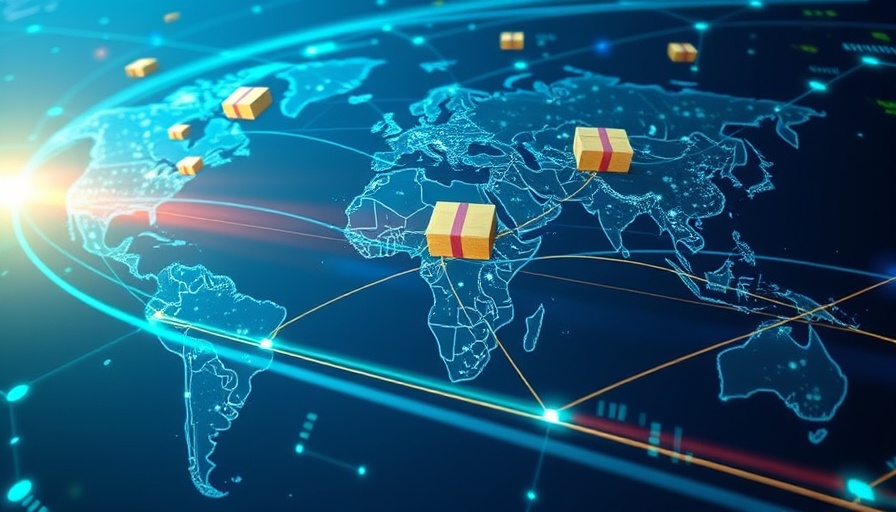 Futuristic shipping logistics with global delivery routes.