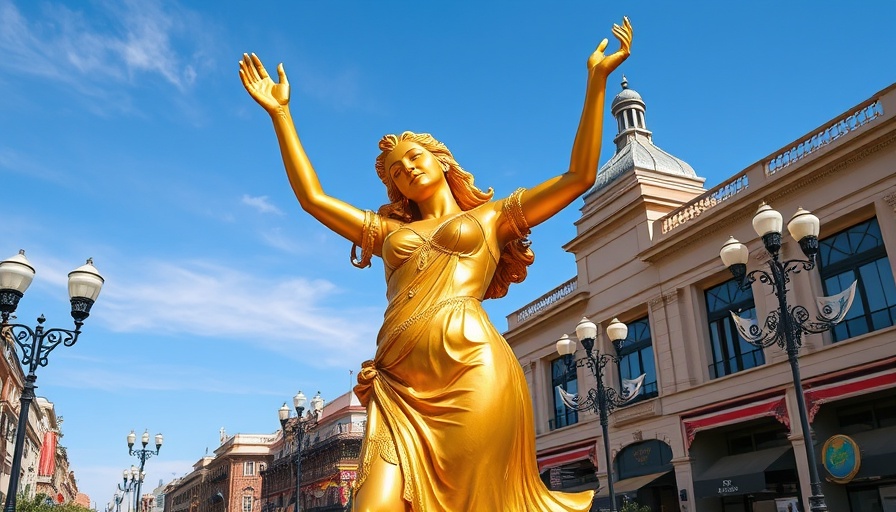 Golden statue of woman in Barranquilla festival setting.