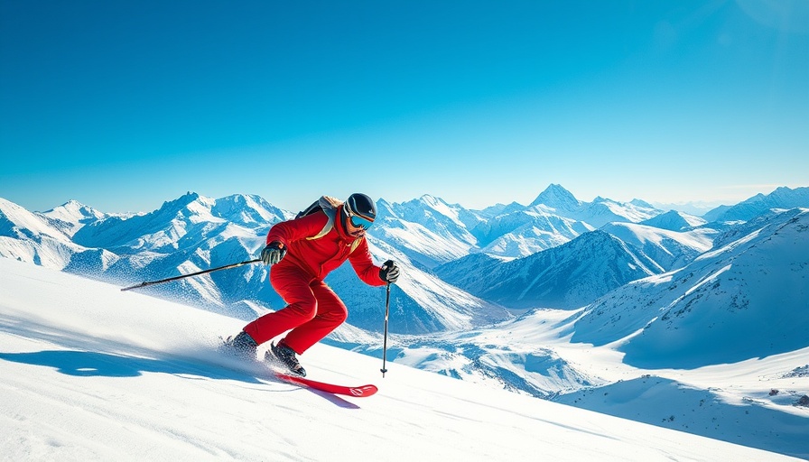 World's Top Ski Resorts - Skier in red descending snowy slope.