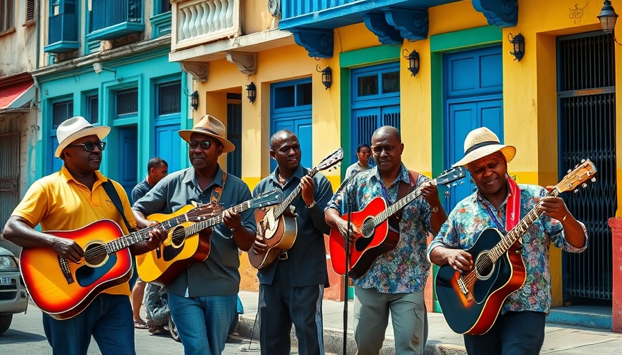 Street musicians in Cuba playing lively music during travel itinerary.