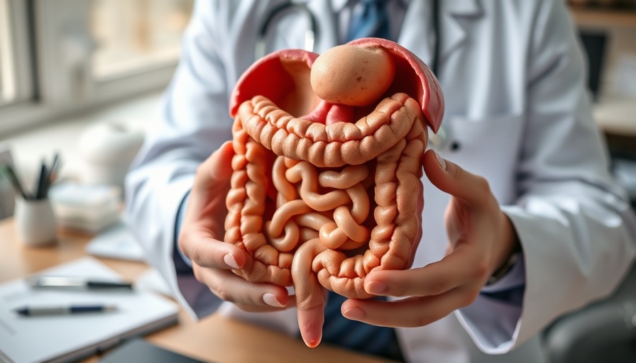 Doctor explaining human intestine model, discussing validity of SIBO tests.