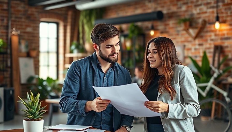 Two young professionals discussing strategies to retain talent in a creative workspace.