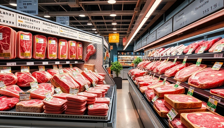 Supermarket beef section highlighting rising beef prices.