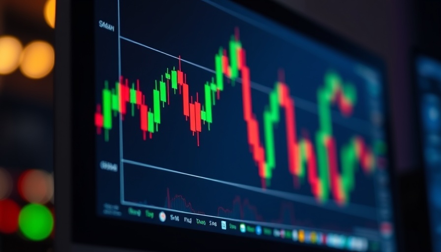 Close-up of a computer screen with a candlestick chart in trading strategies.