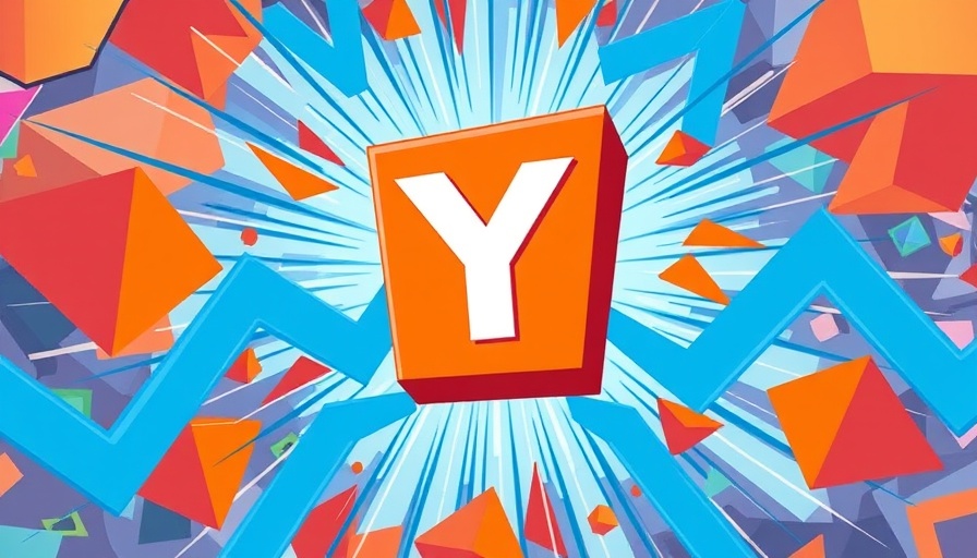 Vibrant Y logo on orange block with dynamic blue lines.