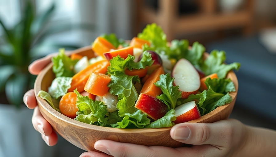 Vibrant vegetable salad for managing SIBO in a wooden bowl.