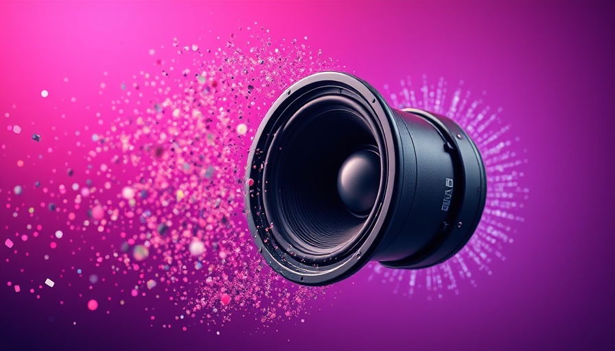 Voice AI Personalities concept with fragmented particles forming a speaker.