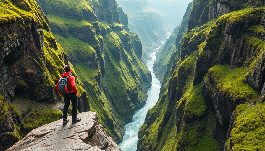 Breathtaking canyon with hiker, ideal for destinations without wifi.