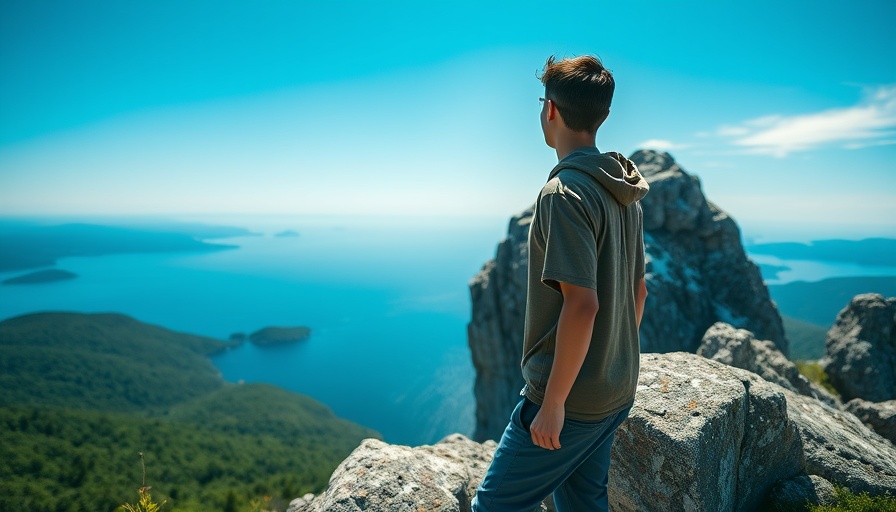 Acadia National Park September visit, scenic view from mountain summit.