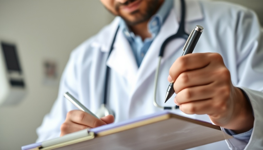 Doctor writing on clipboard with stethoscope, professional focus