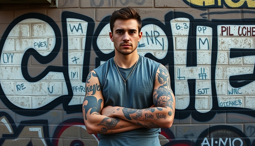 Young male standing confidently in front of a graffiti wall, MGK summer 2026 tour Austin.