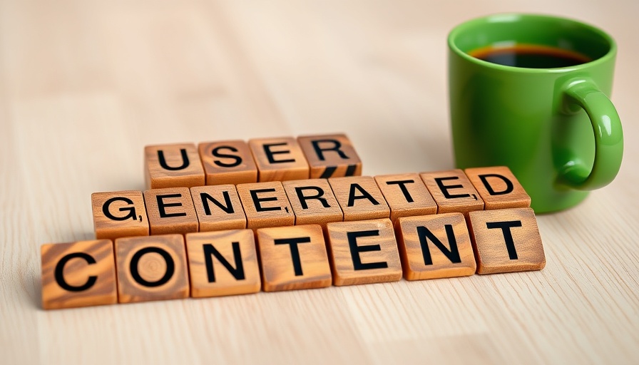 Wooden blocks spelling 'User Generated Content' beside a green coffee mug.