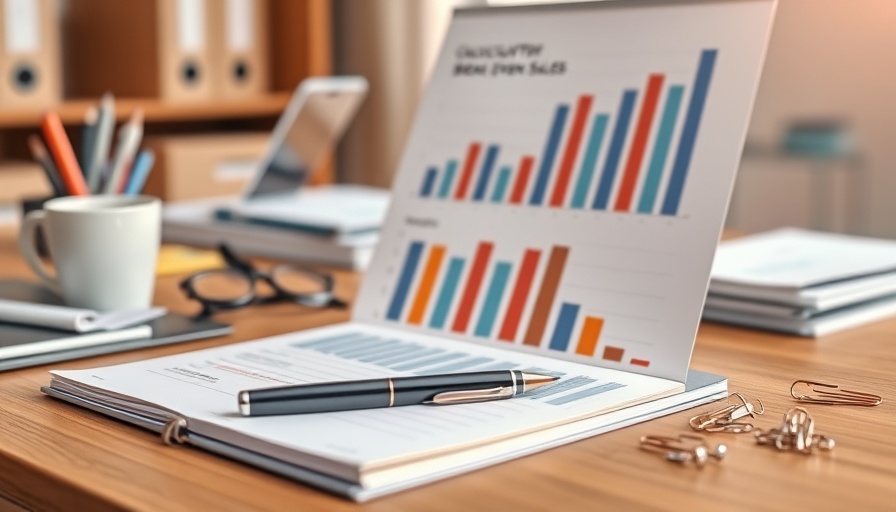 Workspace with charts and supplies for compute break-even sales