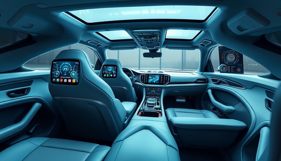 Innovation in Automotive Technology: futuristic car interior with digital screens.