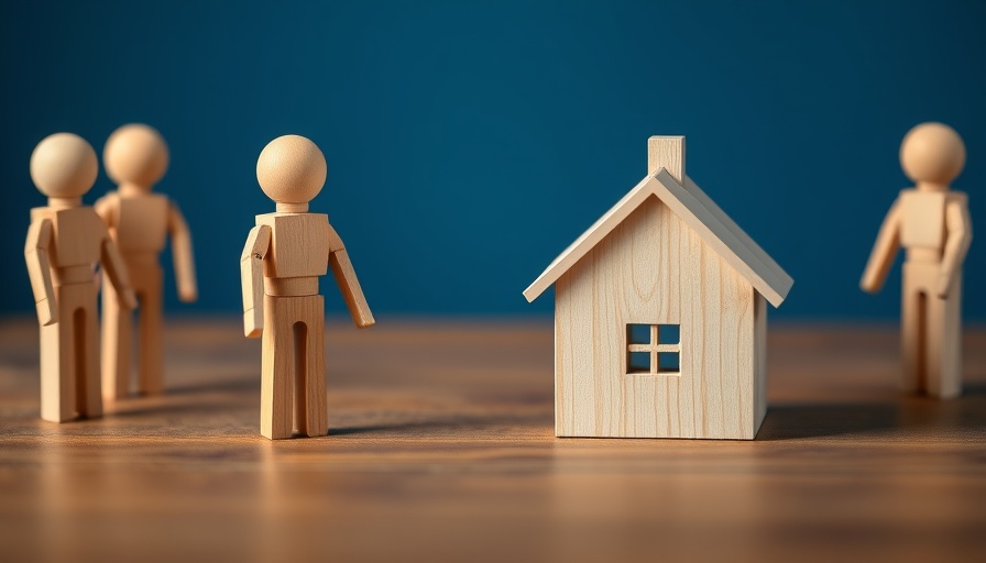 Wooden figures pondering house model, symbolizing housing market in holding mode.