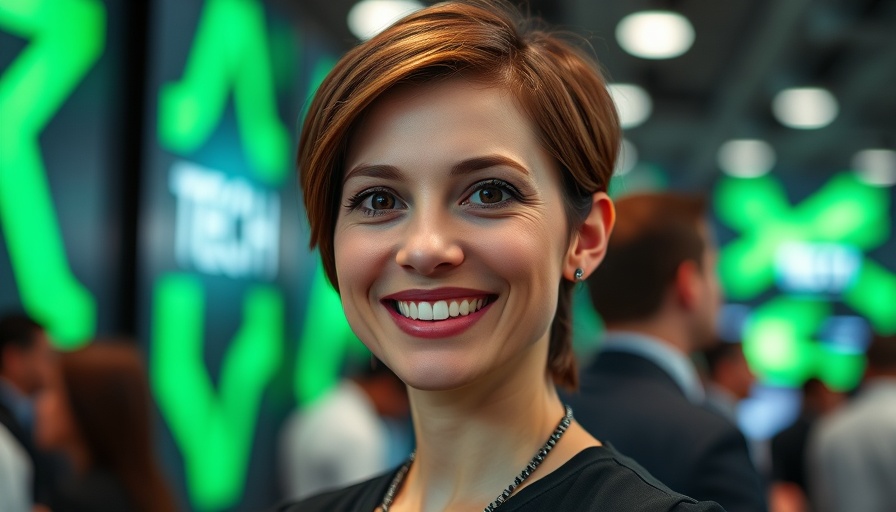Tech conference portrait of a smiling female entrepreneur