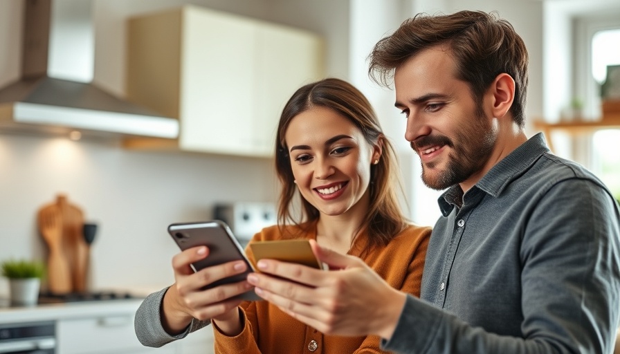 Couple exploring Amex Platinum benefits tracking app on smartphone.