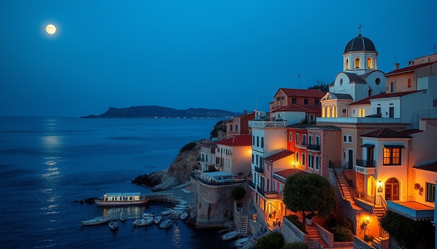 Charming Greek coastal town at twilight, best Greek islands to visit.
