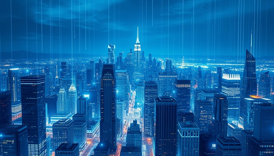 Big Data graphic overlay on cityscape, highlighting digital data theme.