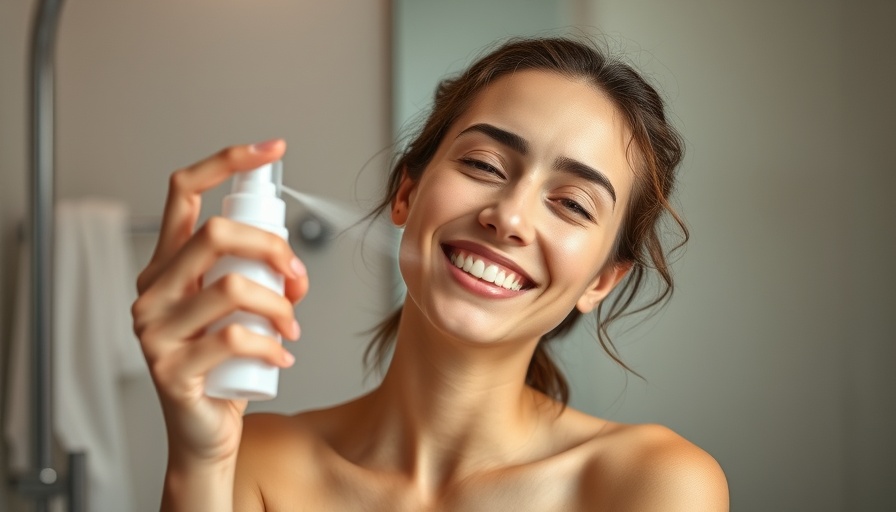 Young woman using niacinamide spray to rejuvenate skin.