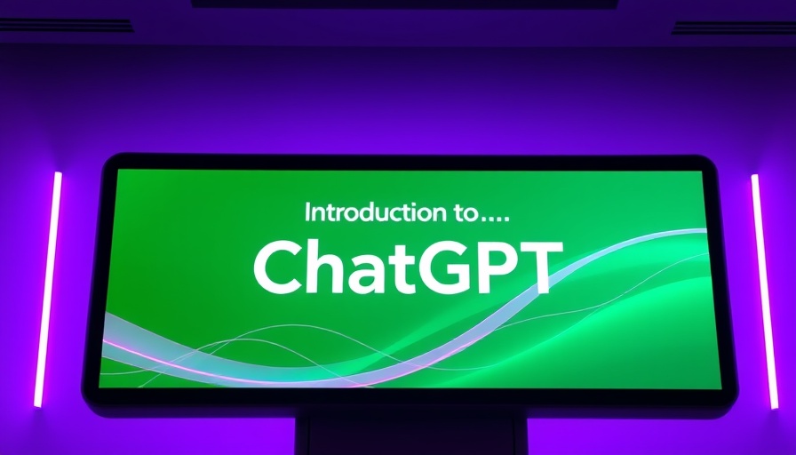ChatGPT introduction on a digital screen with abstract design, green and purple tones.