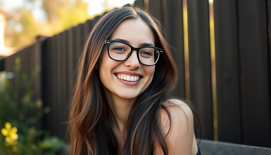 Smiling woman in red shirt outdoors, AI skin cancer screening tool
