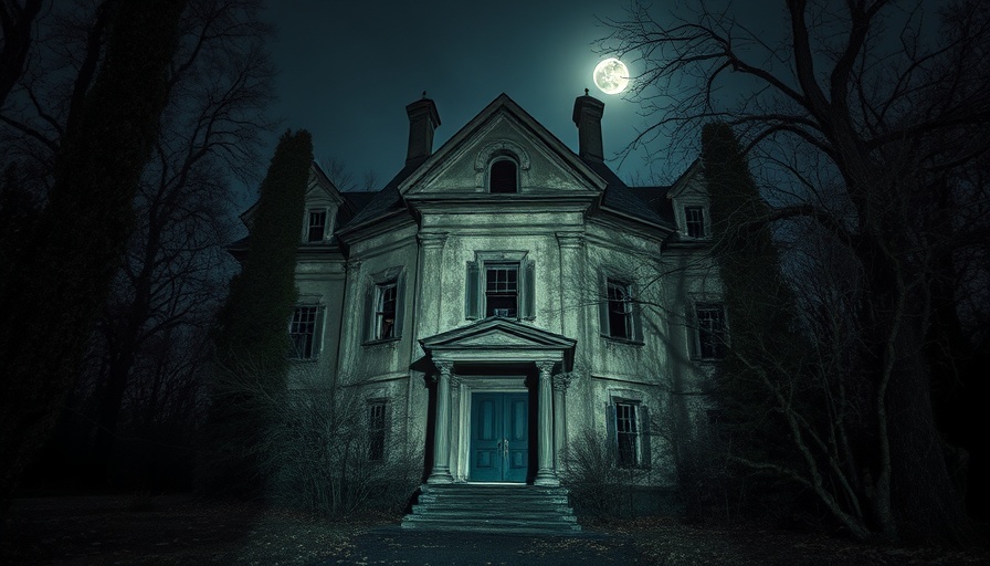 Deed theft protection related image of an eerie old mansion at night.