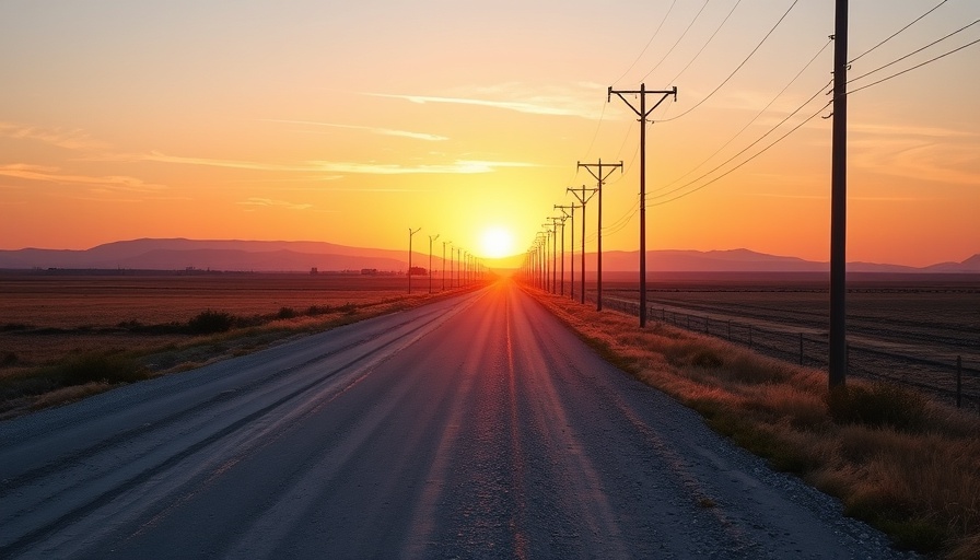 Rural road with telephone poles at sunset, Medicaid work requirement exemption concept.