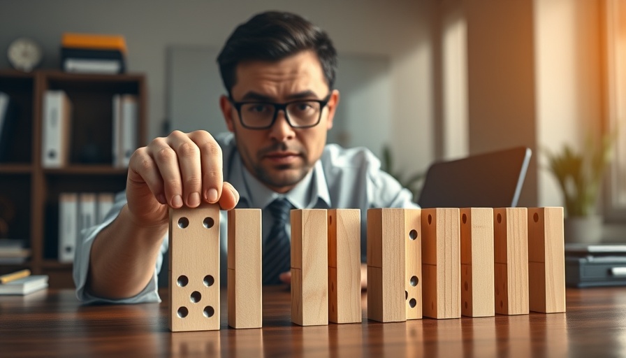 Growth mindset concept with person stopping dominoes from falling.