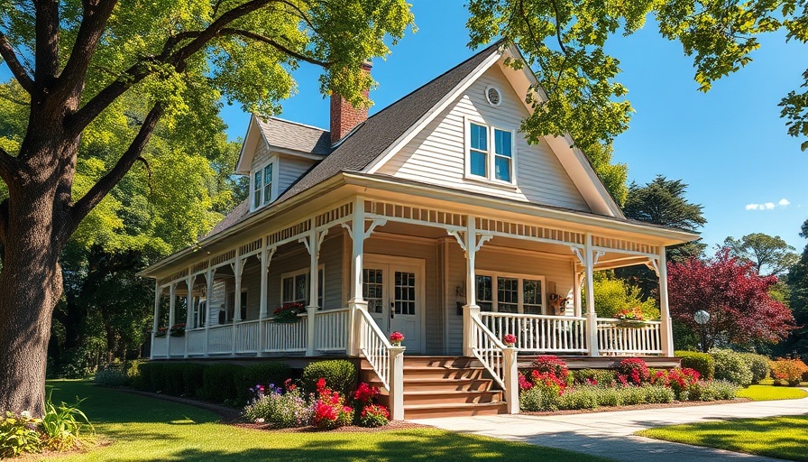 Charming house exterior with porch under blue sky, FHA loan context.