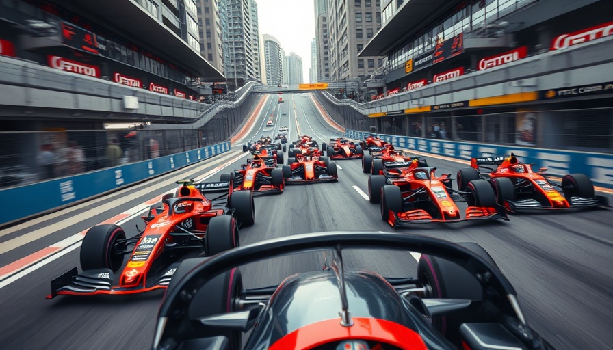 Vibrant F1 race showcasing intense competition and speed.