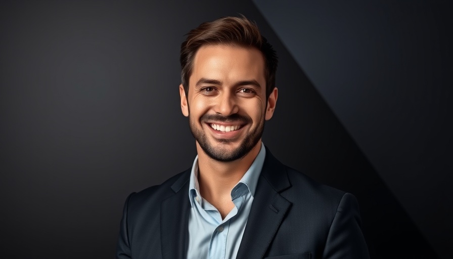 Smiling man in a blazer on a modern geometric background, RISMedia News