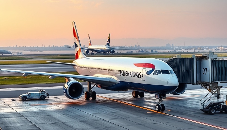 British Airways airplane at airport gate for direct flight.