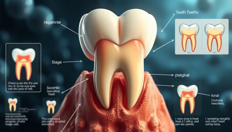 Scientific illustration on regenerating lost teeth with stem cells.