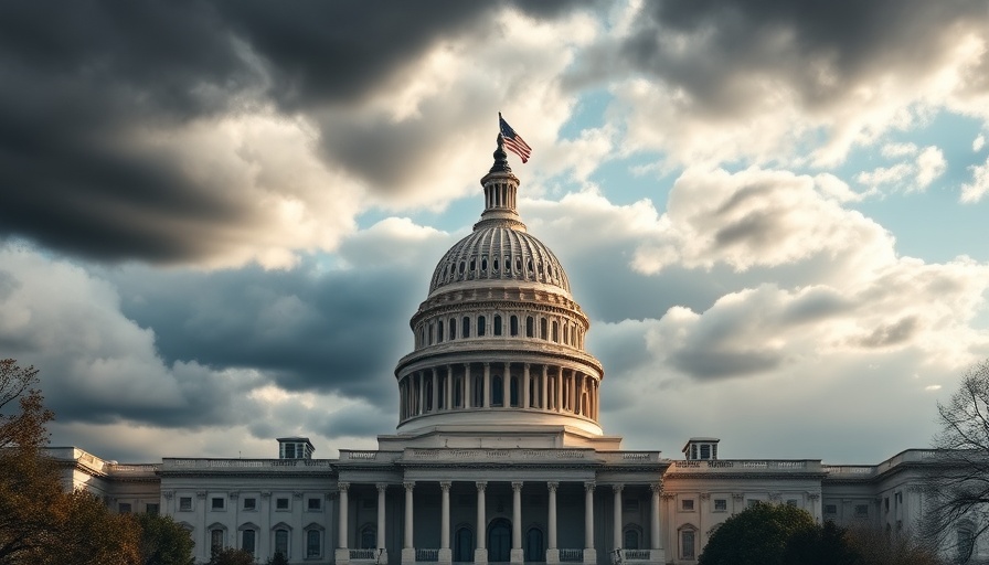 Dramatic U.S. Capitol with clouds, symbolizing government shutdown impact.