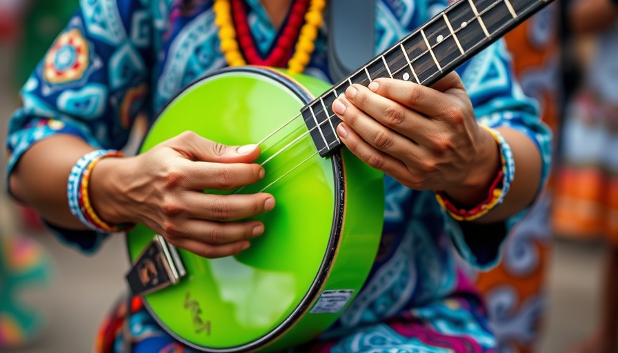 Vibrant musician playing a pandeiro on the Rota do Samba.