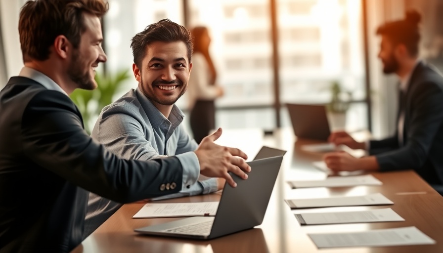 Confident handshake in a job interview setting.