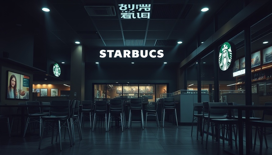 Empty Starbucks café with chairs stacked, indicating store closure.