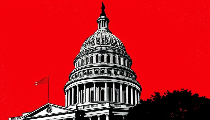 U.S. Capitol dome with a red background, representing startups and the U.S. government