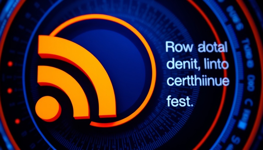 Modern RSS icon with promotional text highlighting RSS Feeds Benefits on a blue background.