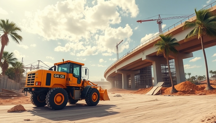 Tampa Interchange construction with yellow vehicle and palm trees.