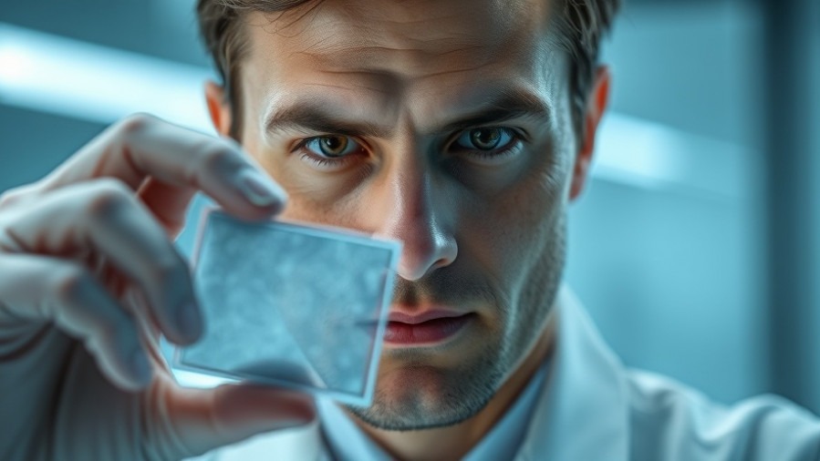 Determined researcher examines bioprinted skin patch, showcasing bioprinting technology.