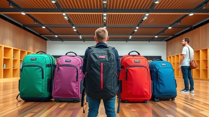 Modern backpacks showcasing travel gear innovation in a vibrant indoor showroom.