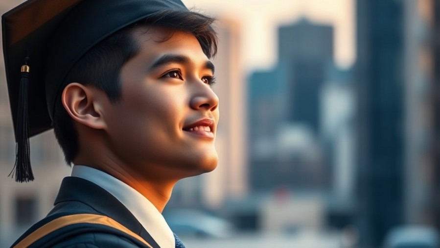 Hopeful recent graduate gazing at cityscape, reflecting job opportunities for graduates.