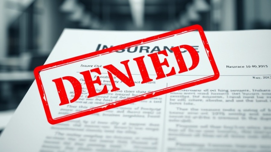 Denied health insurance appeal with a bold red stamp on a medical document.