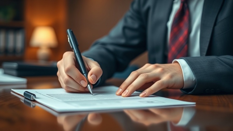 Focused male hand signing a non-binding agreement in a business office.