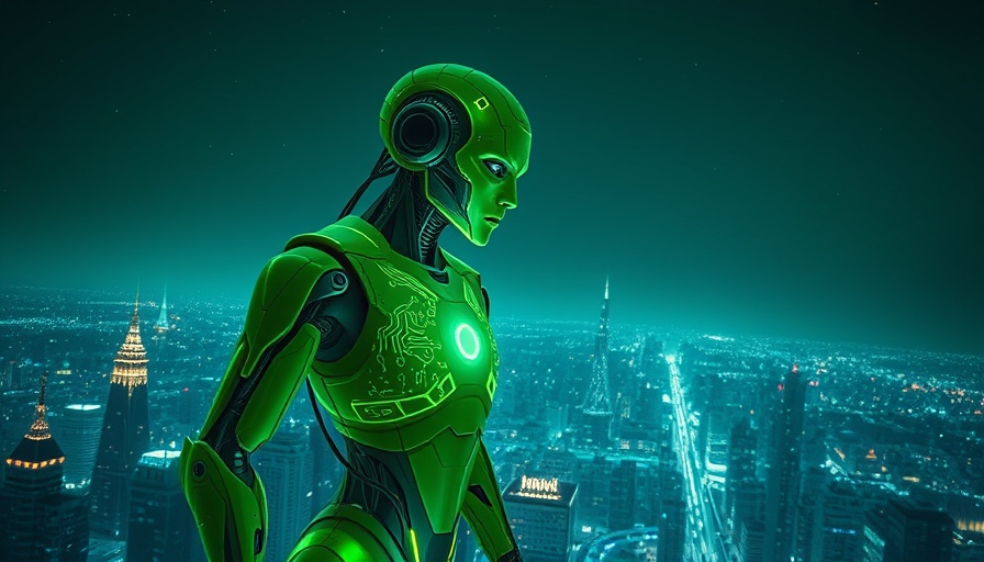 Futuristic AI figure and cityscape symbolizing Nvidia AI and S&P 500 Performance.