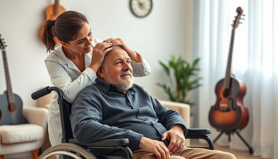 Neural brain implant speech examination scene in a cozy room.