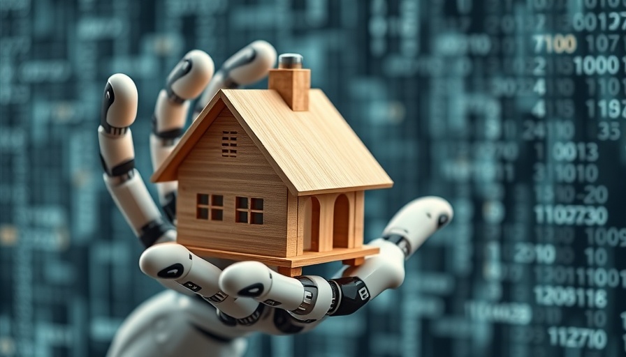 AI in real estate: Robotic hand holding a house model.