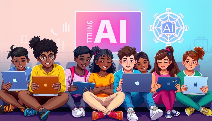 Illustration of students learning AI, highlighting education gap.